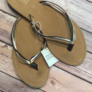 Gold Siver Bronze Flip Flop Thong Sandals